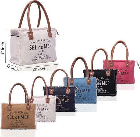 Sel De Mer Upcycled Large Upcycled Canvas Crossbody Bag & Cowhide Tote Bag, Cowhide Leather Handbag Bag for Women in Saudi Arabia