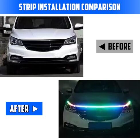 شريط إضاءة لغطاء السيارة بلون الأحلام 70 بوصة مع تطبيق لاسلكي وجهاز تحكم عن بعد 12 فولت، بدء المسح الديناميكي المرن، غطاء LED مرن، شريط DRL مقاوم للماء للسيارات والشاحنات وسيارات الدفع الرباعي (لون الحلم) in Kuwait