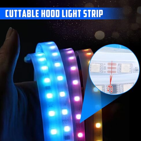 شريط إضاءة لغطاء السيارة بلون الأحلام 70 بوصة مع تطبيق لاسلكي وجهاز تحكم عن بعد 12 فولت، بدء المسح الديناميكي المرن، غطاء LED مرن، شريط DRL مقاوم للماء للسيارات والشاحنات وسيارات الدفع الرباعي (لون الحلم) in Kuwait