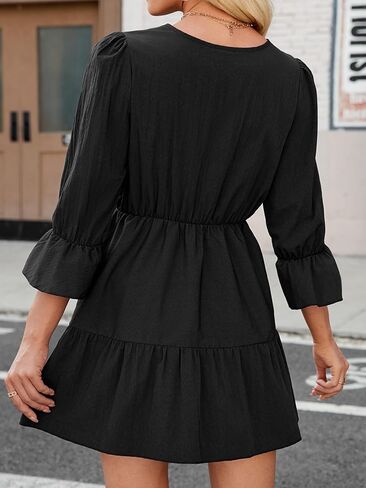 Womens Dresses Long Sleeve Self Tie Front Pleated Tunic Dress Loose Flowy Swing Shift Dress in Saudi Arabia