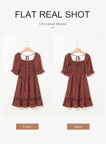 Dokotoo Womens Casual Summer Dresses Short Sleeve Square Neck Smocked Boho Floral Sundress Flowy A-Line Mini Dress in Kuwait