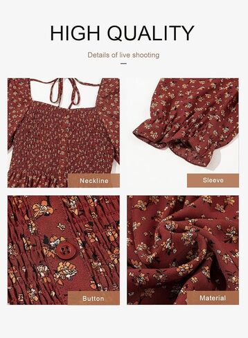 Dokotoo Womens Casual Summer Dresses Short Sleeve Square Neck Smocked Boho Floral Sundress Flowy A-Line Mini Dress in Kuwait