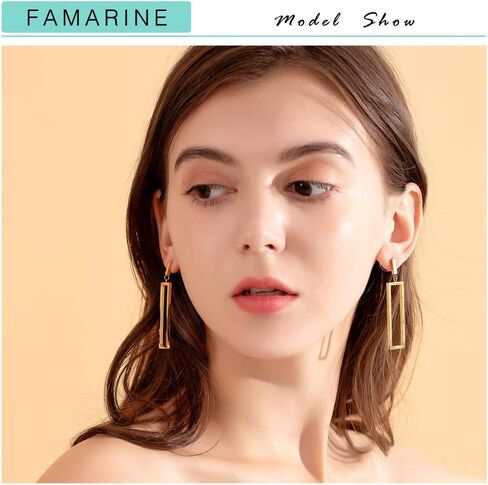 FAMARINE Gold Silver Black Rectangle Geometric Drop Dangle Earrings for Women Fashion Prom Jewelry in Kuwait