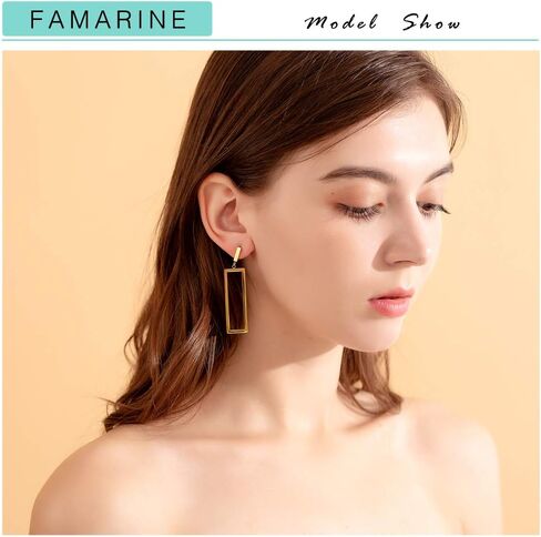 FAMARINE Gold Silver Black Rectangle Geometric Drop Dangle Earrings for Women Fashion Prom Jewelry in Kuwait