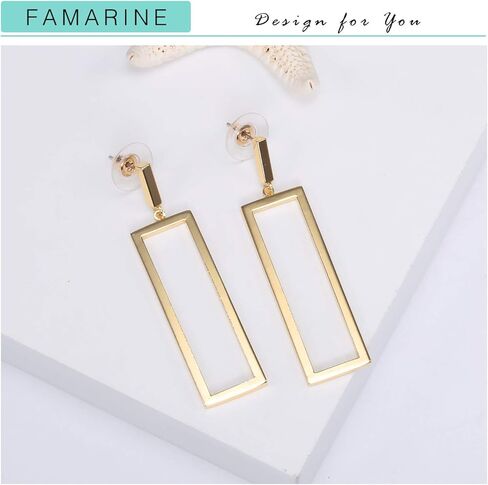 FAMARINE Gold Silver Black Rectangle Geometric Drop Dangle Earrings for Women Fashion Prom Jewelry in Kuwait