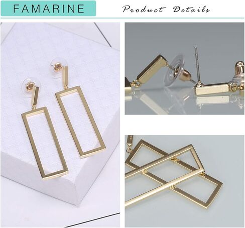 FAMARINE Gold Silver Black Rectangle Geometric Drop Dangle Earrings for Women Fashion Prom Jewelry in Kuwait