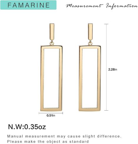 FAMARINE Gold Silver Black Rectangle Geometric Drop Dangle Earrings for Women Fashion Prom Jewelry in Kuwait