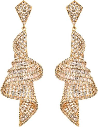 أقراط متدلية من الكريستال الحلزوني من الذهب عيار 14 قيراط للنساء، أقراط مويسانيتي هندسية متألقة غير منتظمة طويلة متدلية، هدية مجوهرات فاخرة لها in Kuwait