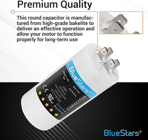 BlueStars 30 فائق التوهج/MFD/Microfarad 250 VAC Volts CBB60 50 هرتز/60 هرتز تشغيل مكثف مع برغي - مناسب تمامًا لبدء تشغيل محركات التيار المتردد التي تعمل بمحركات كهربائية ومضخات المياه in Saudi Arabia