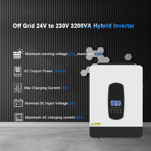 Y&H 2200W عاكس هجين للطاقة الشمسية DC12V إلى AC230V، عاكس موجة جيبية نقية خارج الشبكة مع شاحن شمسي 80A MPPT + شاحن تيار متردد، الحد الأقصى PV 2000W DC55-450V مدخل، مناسب لبطارية الرصاص الحمضية/ليثيوم 12 فولت in Saudi Arabia