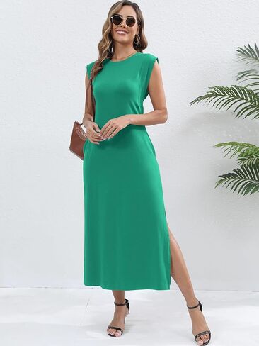 فساتين نسائية صيفية طويلة كاجوال بدون أكمام فستان صيفي برقبة دائرية وفضفاضة للشاطئ فستان طويل مع جيوب in Kuwait