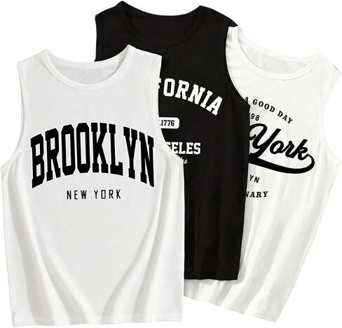 Floerns Boy's 3 Pcs Knitted Sleeveless Shirts Round Neck Letter Print Tank Top in Saudi Arabia