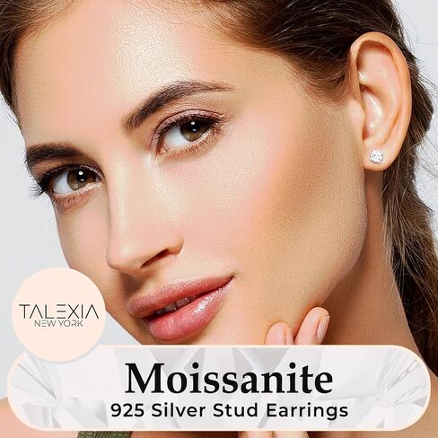 Moissanite Earrings for Women & Men, Lab Created Diamond Earrings, Round Cut GH VVS1, White Gold Plated 925 Sterling Silver Moissanite Earrings Studs,1 & 2 CT 5mm, 6.5mm, Push Back, Screw Back in Saudi Arabia