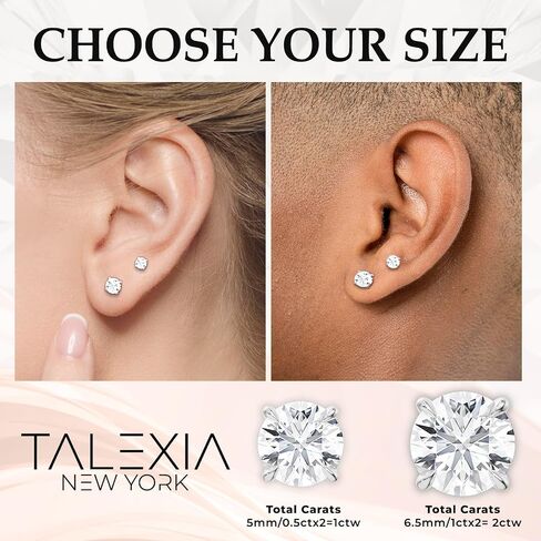 Moissanite Earrings for Women & Men, Lab Created Diamond Earrings, Round Cut GH VVS1, White Gold Plated 925 Sterling Silver Moissanite Earrings Studs,1 & 2 CT 5mm, 6.5mm, Push Back, Screw Back in Saudi Arabia