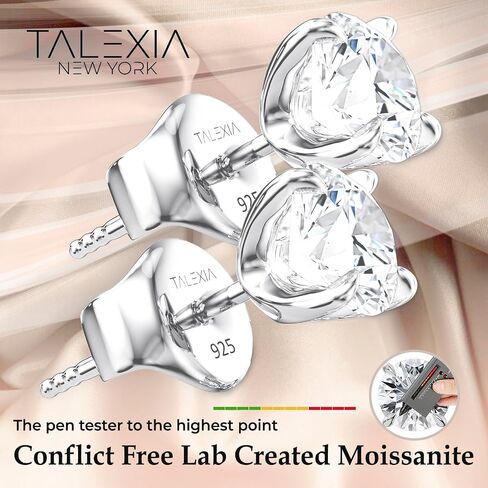Moissanite Earrings for Women & Men, Lab Created Diamond Earrings, Round Cut GH VVS1, White Gold Plated 925 Sterling Silver Moissanite Earrings Studs,1 & 2 CT 5mm, 6.5mm, Push Back, Screw Back in Saudi Arabia