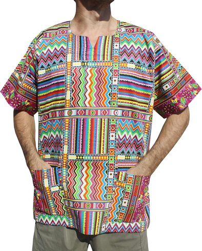 RaanPahMuang Bright Summer Ankara Dashiki Afrikan Weave Print Shirt with Pockets in Kuwait