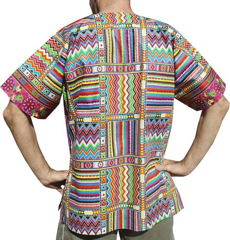 RaanPahMuang Bright Summer Ankara Dashiki Afrikan Weave Print Shirt with Pockets in Kuwait