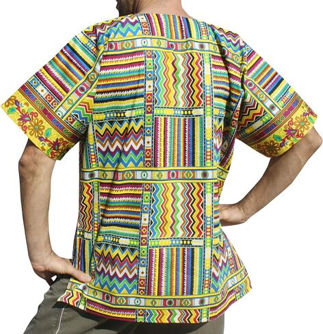 RaanPahMuang Bright Summer Ankara Dashiki Afrikan Weave Print Shirt with Pockets in Kuwait