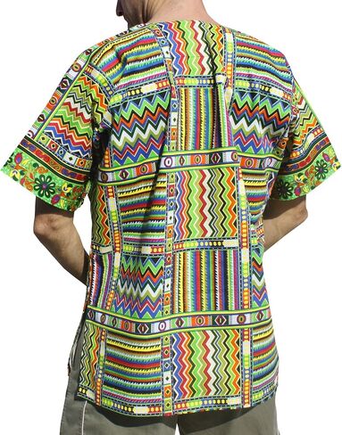 RaanPahMuang Bright Summer Ankara Dashiki Afrikan Weave Print Shirt with Pockets in Kuwait