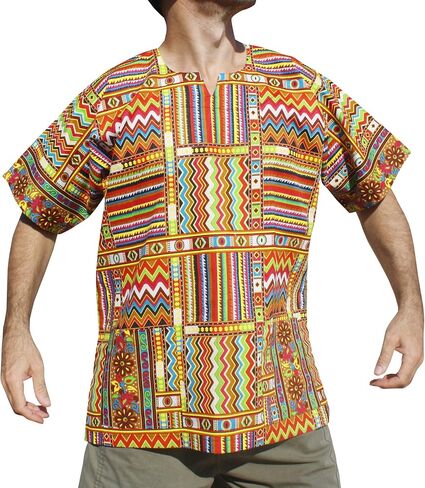 RaanPahMuang Bright Summer Ankara Dashiki Afrikan Weave Print Shirt with Pockets in Kuwait
