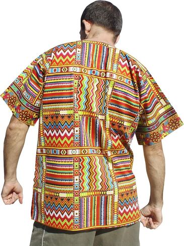 RaanPahMuang Bright Summer Ankara Dashiki Afrikan Weave Print Shirt with Pockets in Kuwait