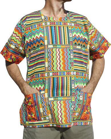 RaanPahMuang Bright Summer Ankara Dashiki Afrikan Weave Print Shirt with Pockets in Kuwait