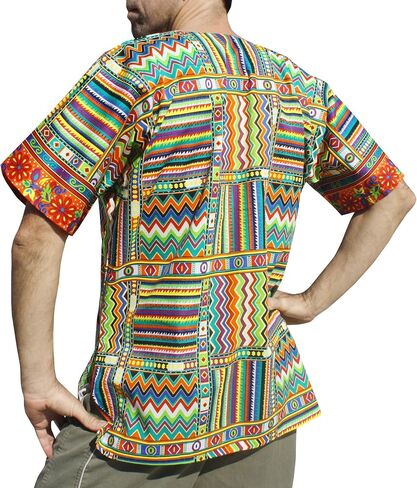 RaanPahMuang Bright Summer Ankara Dashiki Afrikan Weave Print Shirt with Pockets in Kuwait