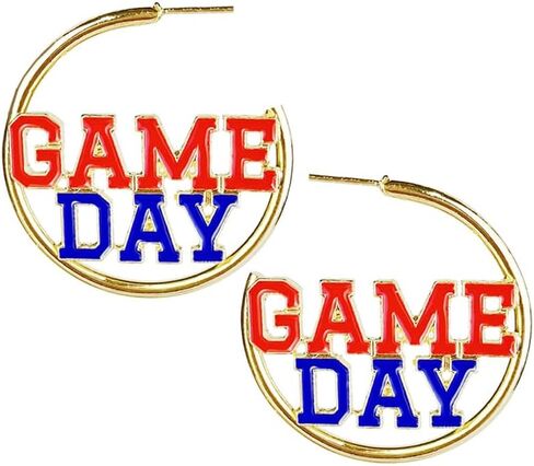 2024 Sports Game Day Hoop Earrings for Women, Metal Football/Rugby/Baseball/Basketball/Volleyball Team Sports Spirits Cheer Fan Outfit Gifts Round Statement Lightweight Accessories in Kuwait