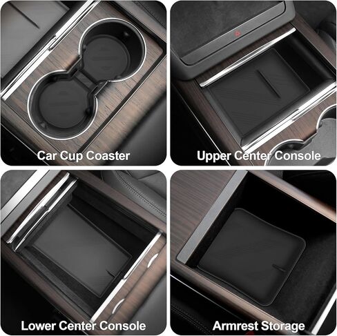 قاعدة أكواب، صينية تنظيم وحدة التحكم المركزية العلوية والسفلية وحصيرة تخزين مسند الذراع لملحقات موديل X/S لعام 2024 2023 2022، مجموعة كاملة من سجادات الإدخال الداخلية، أسود من السيليكون in Kuwait