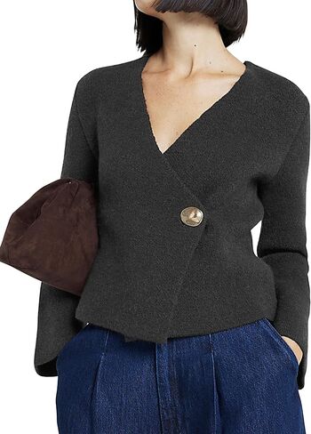 Asymmetric Button Up Cardigans Sweaters for Women Elegant V Neck Knit Cropped Sweater Tops 2024 Fall Outfits Trendy in Saudi Arabia