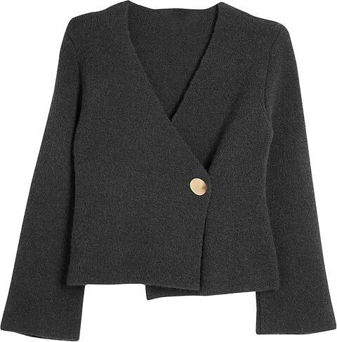 Asymmetric Button Up Cardigans Sweaters for Women Elegant V Neck Knit Cropped Sweater Tops 2024 Fall Outfits Trendy in Saudi Arabia