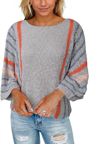 Tanou Women's 2024 Fall Color Block Striped Pullover Sweater in Saudi Arabia