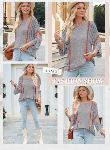 Tanou Women's 2024 Fall Color Block Striped Pullover Sweater in Saudi Arabia