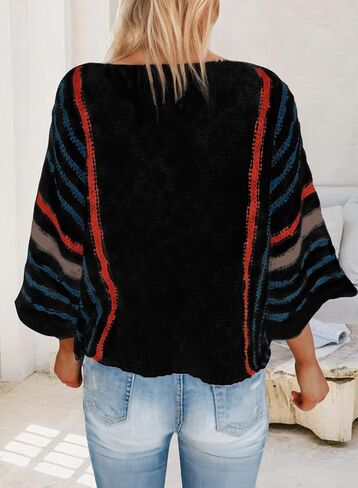 Tanou Women's 2024 Fall Color Block Striped Pullover Sweater in Saudi Arabia
