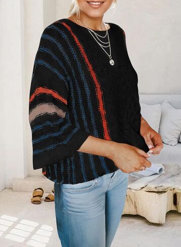 Tanou Women's 2024 Fall Color Block Striped Pullover Sweater in Saudi Arabia