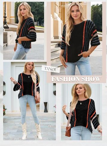 Tanou Women's 2024 Fall Color Block Striped Pullover Sweater in Saudi Arabia