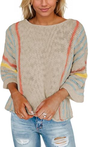 Tanou Women's 2024 Fall Color Block Striped Pullover Sweater in Saudi Arabia
