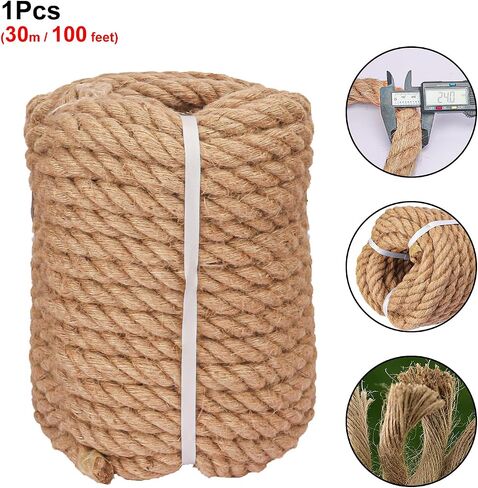 Diameter 1 Inch Hemp Rope - 100 Feet Length Thick Jute Rope, Nautical Manila Rope for Decorative Rope for Outdoor Landscaping, Gardening, Home Improvement, Crafts in Saudi Arabia
