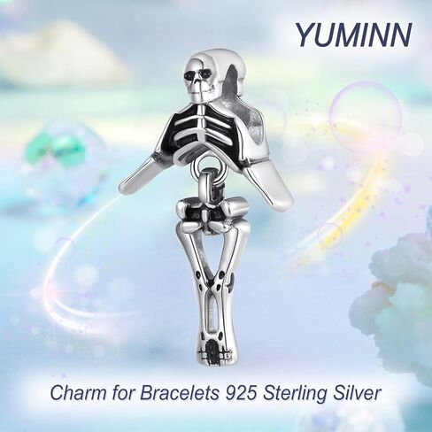 925 Sterling Silver Halloween Skeleton Charms for Bracelets and Necklaces Pendant Beads Halloween Jewelry Gifts for Women Friends in Kuwait