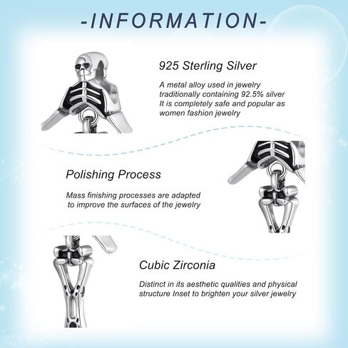 925 Sterling Silver Halloween Skeleton Charms for Bracelets and Necklaces Pendant Beads Halloween Jewelry Gifts for Women Friends in Kuwait