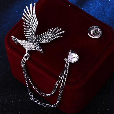 Eagle Chain Brooch for Men Woman Vintage Eagle Chain Tassel Brooch Pin Rhinestone Eagle Brooch Suit Shawl Clips Collar Brooch Christmas Halloween Birthday Party Costume Jewelry in Saudi Arabia