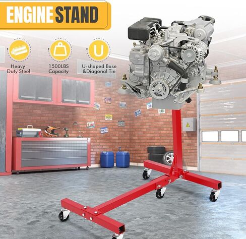 Engine Stand, 1500 lbs (3/4 Ton) Rotating Motor Stand with 360° Adjustable Head & 5 Casters, Folding Motor Hoist Dolly for Auto Repair, Vehicle Maintenance, DIY Projects in Saudi Arabia