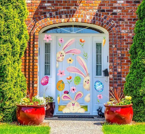 Easter Window Clings Decorations for Glass Window Stickers Decal Door Stickers Easter Decorations, Large Bunny Stickers with Eggs Decals for Easter Spring Door Wall Window Decorations in Saudi Arabia