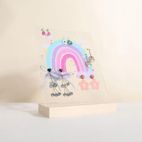 GemeShou 120 holes earring display stand for selling, earring stud board with wood base, acrylic earring organizer jewelry storage for girls【Acrylic board-rainbow】 in Saudi Arabia