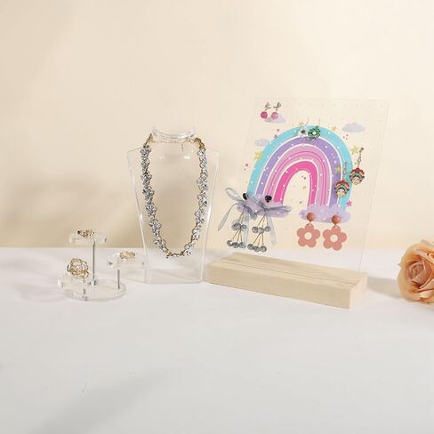 GemeShou 120 holes earring display stand for selling, earring stud board with wood base, acrylic earring organizer jewelry storage for girls【Acrylic board-rainbow】 in Saudi Arabia