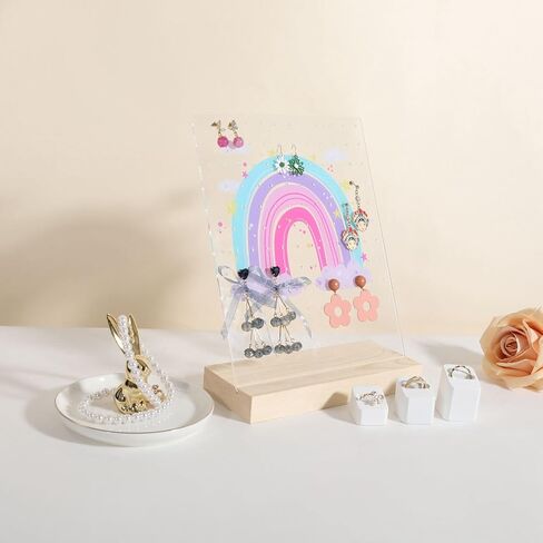 GemeShou 120 holes earring display stand for selling, earring stud board with wood base, acrylic earring organizer jewelry storage for girls【Acrylic board-rainbow】 in Saudi Arabia