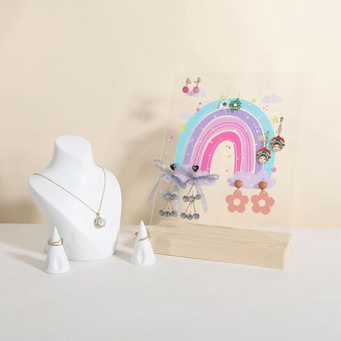 GemeShou 120 holes earring display stand for selling, earring stud board with wood base, acrylic earring organizer jewelry storage for girls【Acrylic board-rainbow】 in Saudi Arabia