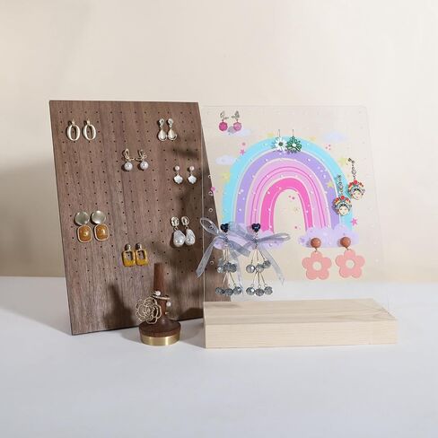 GemeShou 120 holes earring display stand for selling, earring stud board with wood base, acrylic earring organizer jewelry storage for girls【Acrylic board-rainbow】 in Saudi Arabia