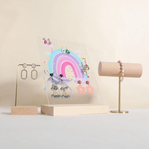GemeShou 120 holes earring display stand for selling, earring stud board with wood base, acrylic earring organizer jewelry storage for girls【Acrylic board-rainbow】 in Saudi Arabia