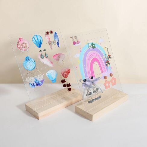 GemeShou 120 holes earring display stand for selling, earring stud board with wood base, acrylic earring organizer jewelry storage for girls【Acrylic board-rainbow】 in Saudi Arabia